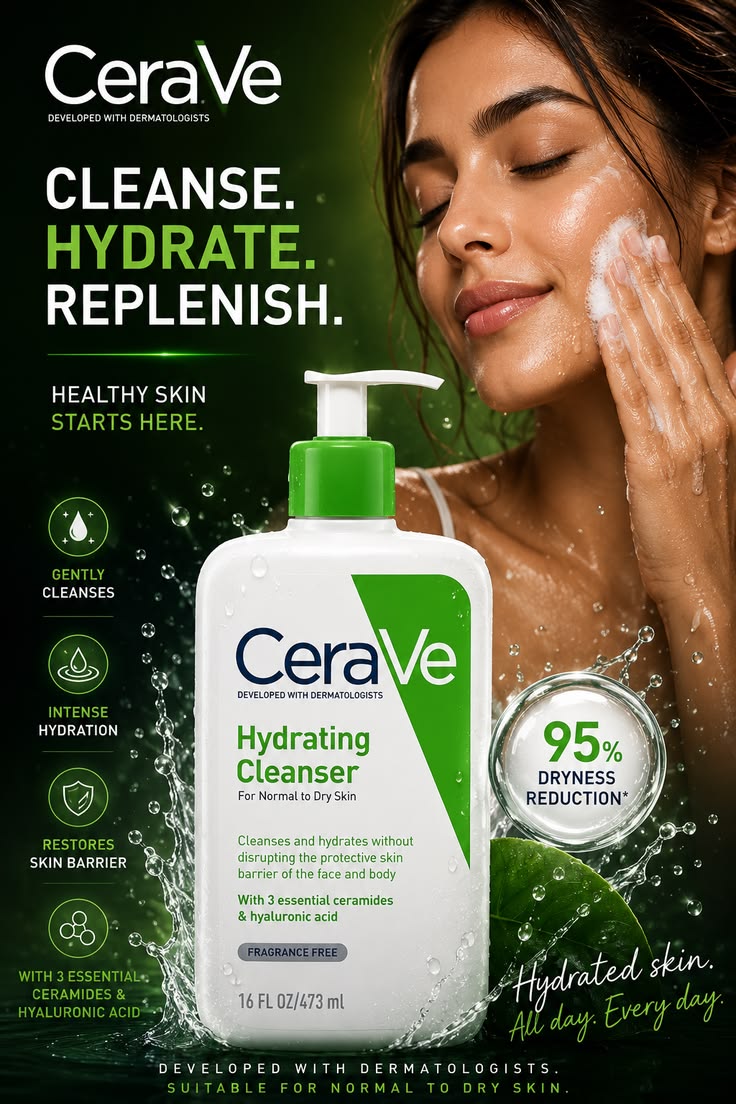 CeraVe Hydrating Cleanser – Non-Foaming Face Wash for Normal to Dry Skin